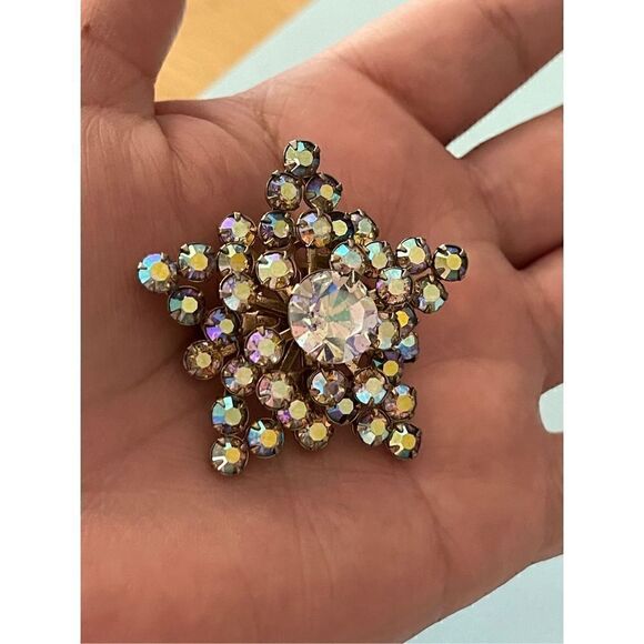 Vintage brooch aurora borealis gold tone - Picture 2 of 9